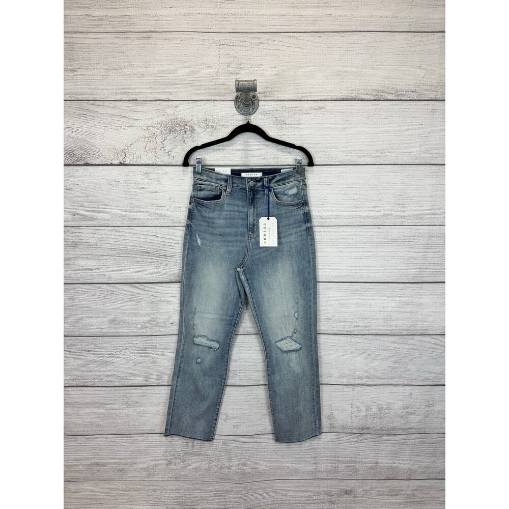 Eunina Women's Ally Ultra High Rise Straight Leg Distressed Crop Jeans Size 7
